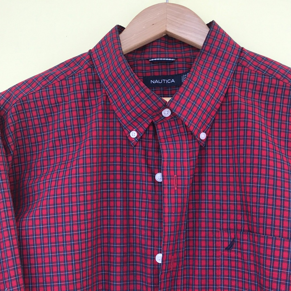 Nautica Plaid Button Up Shirt | red Stripes shirt